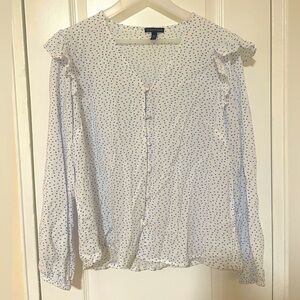 Eileen Fisher Heart Print Ruffle Button Front Blouse